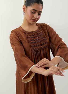 Brown plain chanderi kurta set 4