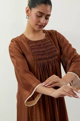 Brown plain chanderi kurta set