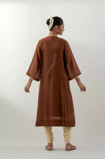 Brown plain chanderi kurta set
