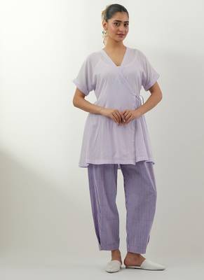 Lavender plain cotton kurta set 1