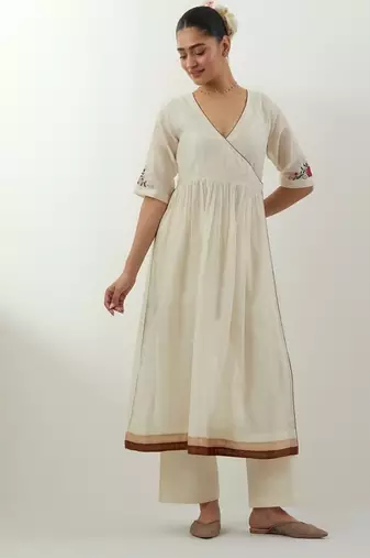 Ivory plain chanderi kurta set