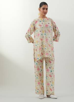 Ivory printed chanderi kurta set 1