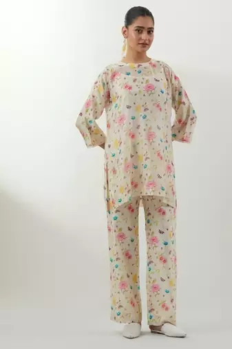 Ivory printed chanderi kurta set