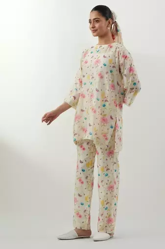 Ivory printed chanderi kurta set