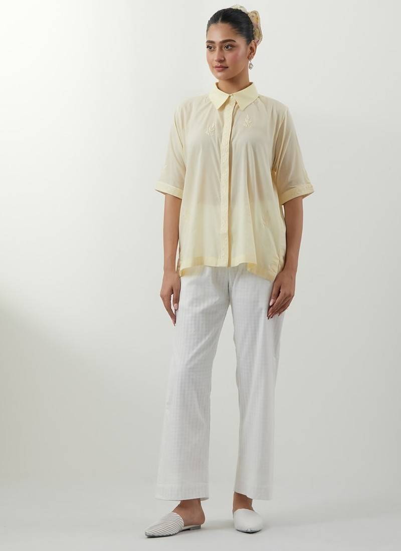 Yellow embroidered cotton co-ord set
