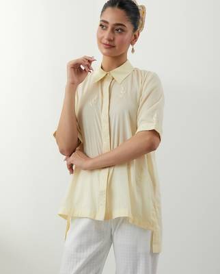 Yellow embroidered cotton co-ord set 4