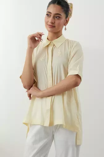 Yellow embroidered cotton co-ord set