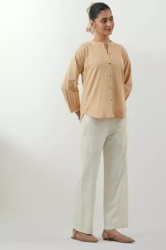 Beige woven cotton co-ord set