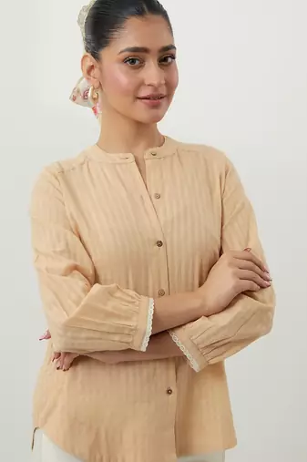 Beige woven cotton co-ord set