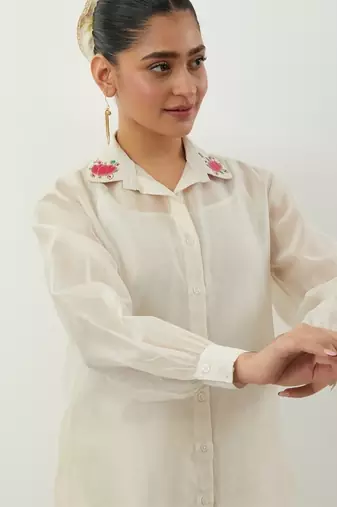 Ivory plain chanderi co-ord set