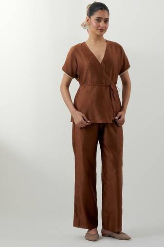 Brown plain chanderi co-ord set