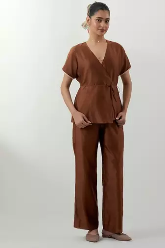 Brown plain chanderi co-ord set