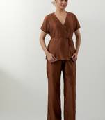 Brown plain chanderi co-ord set