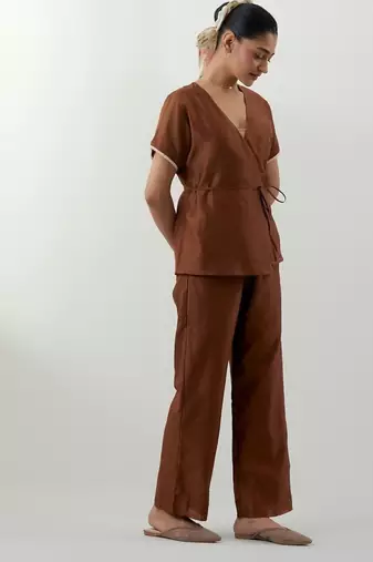 Brown plain chanderi co-ord set