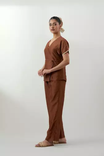 Brown plain chanderi co-ord set