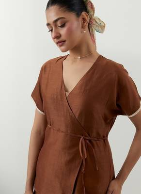 Brown plain chanderi co-ord set 4