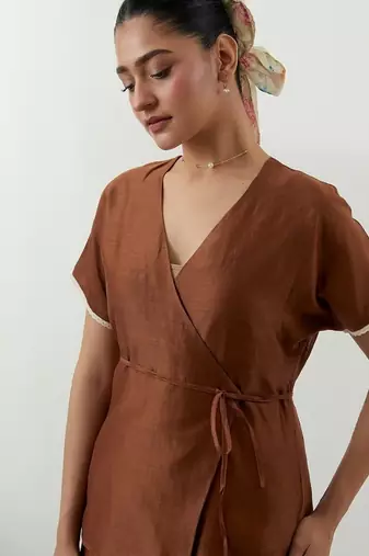 Brown plain chanderi co-ord set