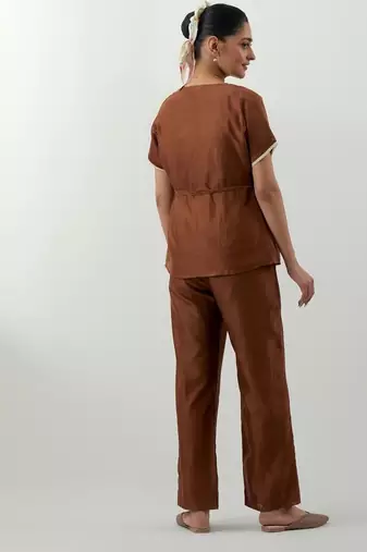 Brown plain chanderi co-ord set