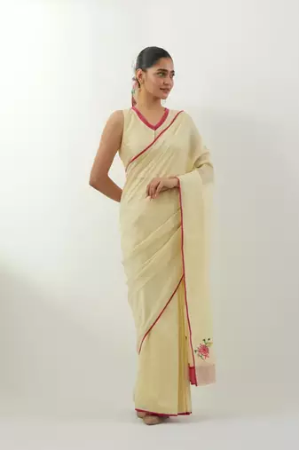 Cream plain chanderi saree