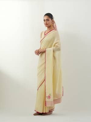 Cream plain chanderi saree 2