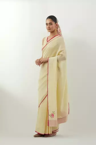 Cream plain chanderi saree