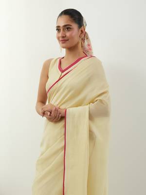Cream plain chanderi saree 3