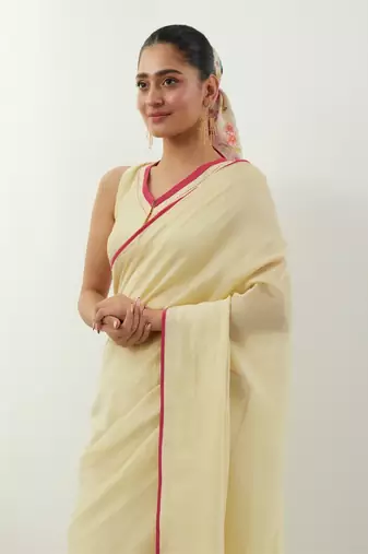 Cream plain chanderi saree
