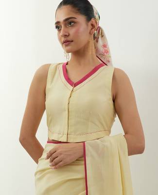 Cream plain chanderi saree 4