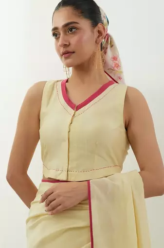 Cream plain chanderi saree