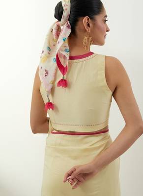 Cream plain chanderi saree 5