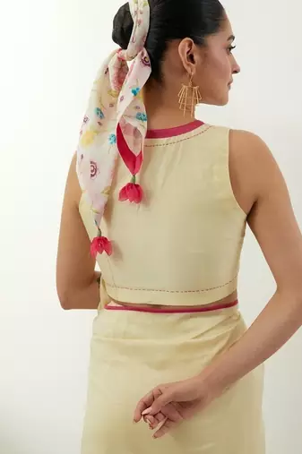 Cream plain chanderi saree