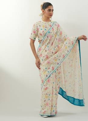 Ivory printed chanderi saree 1