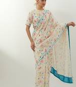 Ivory printed chanderi saree