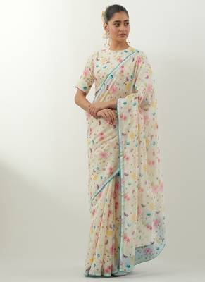 Ivory printed chanderi saree 2