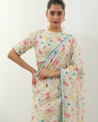 Ivory printed chanderi saree 3