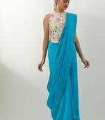 Aqua blue plain chanderi saree