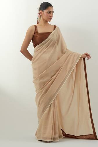 Beige plain chanderi saree