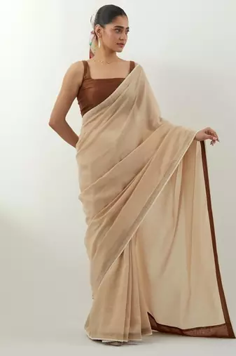 Beige plain chanderi saree