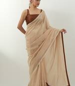 Beige plain chanderi saree