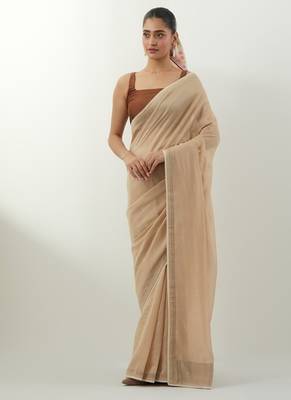 Beige plain chanderi saree 2
