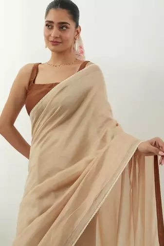 Beige plain chanderi saree