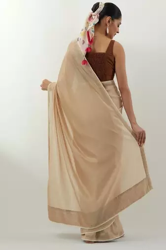 Beige plain chanderi saree