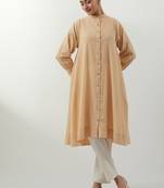 Beige hand woven cotton kurta set