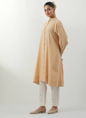 Beige hand woven cotton kurta set 3