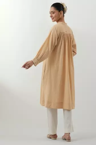 Beige hand woven cotton kurta set