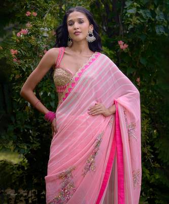 Baby pink embroidered georgette saree 1