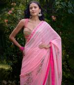 Baby pink embroidered georgette saree