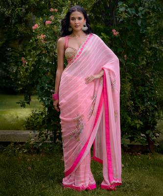 Baby pink embroidered georgette saree 2
