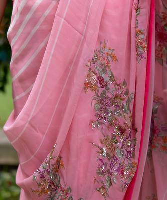 Baby pink embroidered georgette saree 3