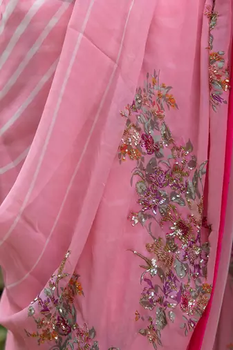 Baby pink embroidered georgette saree